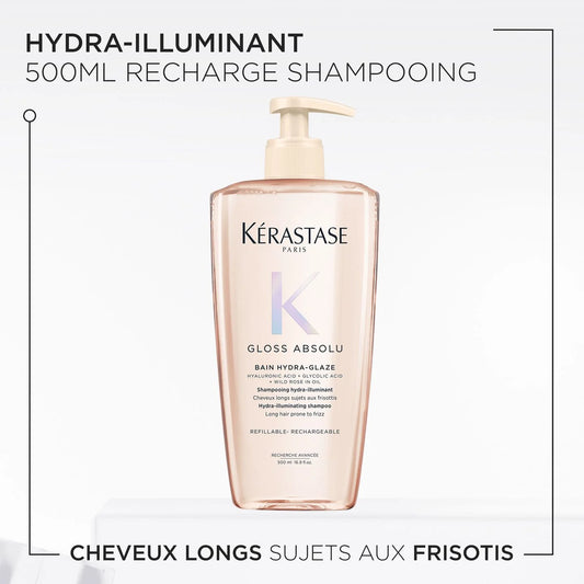 Bain Hydra-Glaze Shampoing pour cheveux longs sujet aux frisottis Rechargeable 500 ml Gloss Absolu - Kérastase