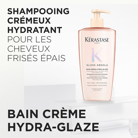 Bain Crème Hydra-Glaze Shampoing pour cheveux moyen à épais, sujet aux frisottis rechargeable 500 ml Gloss Absolu - Kérastase