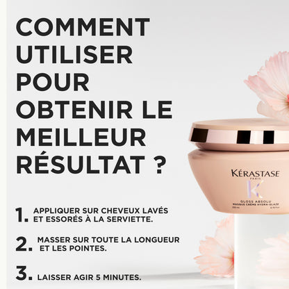 Masque Crème Hydra -Glaze pour cheveux moyens à épais sujets aux frisottis 250 ml Gloss Absolu - Kérastase