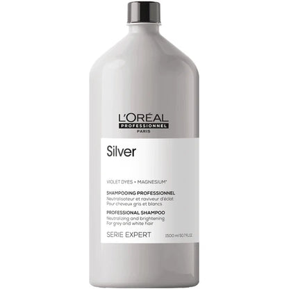 Shampoing pour Cheveux Blancs / Gris Neutralisant 1.5 L Silver - L'Oréal professionnel